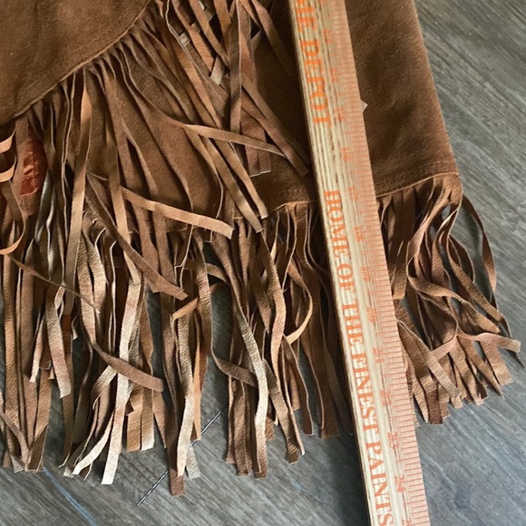 VTG Cedar Fringed Tan Suede true wrap Skirt size M boho festival rustic hippie - Picture 13 of 15